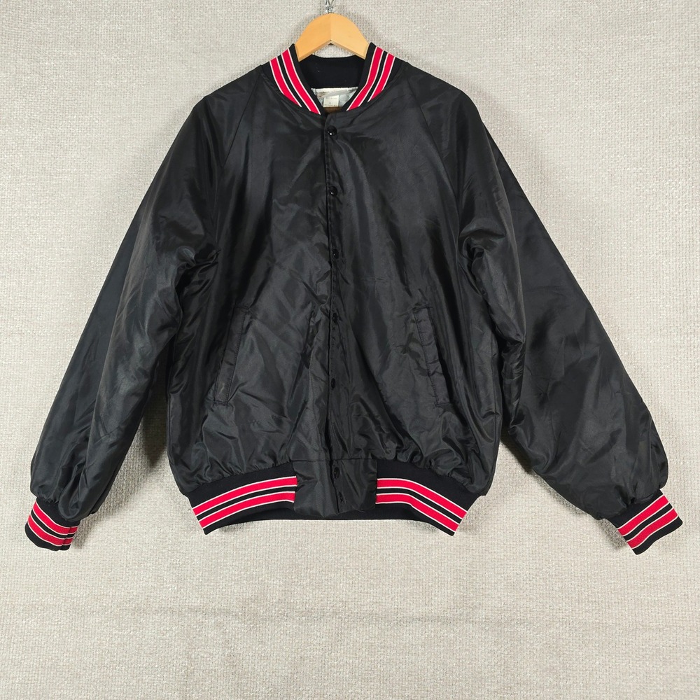 Vintage Hartwell Satin Bomber Jacket Mens Large Black Red Sutton Volleyball USA